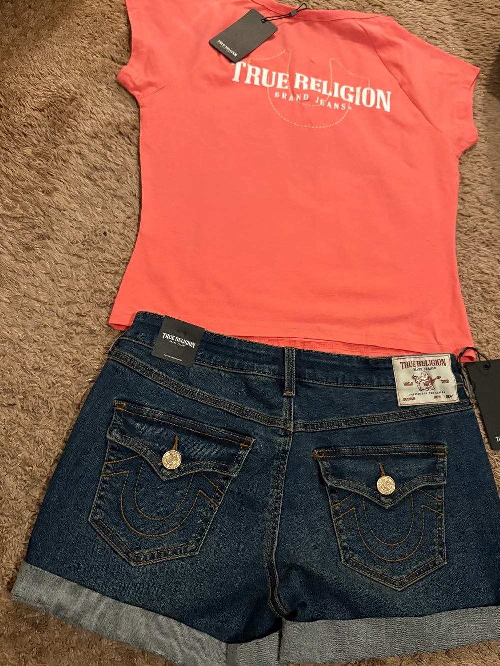 True Religion White Crewneck Tee with Gold Horseshoe Accent